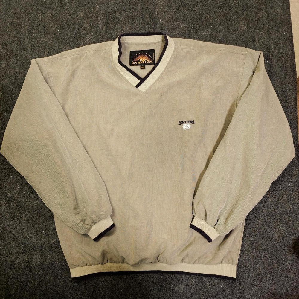 Sun Mountain Vintage Mens L Houndstooth Golf V Neck Pullover Windshirt Jacket